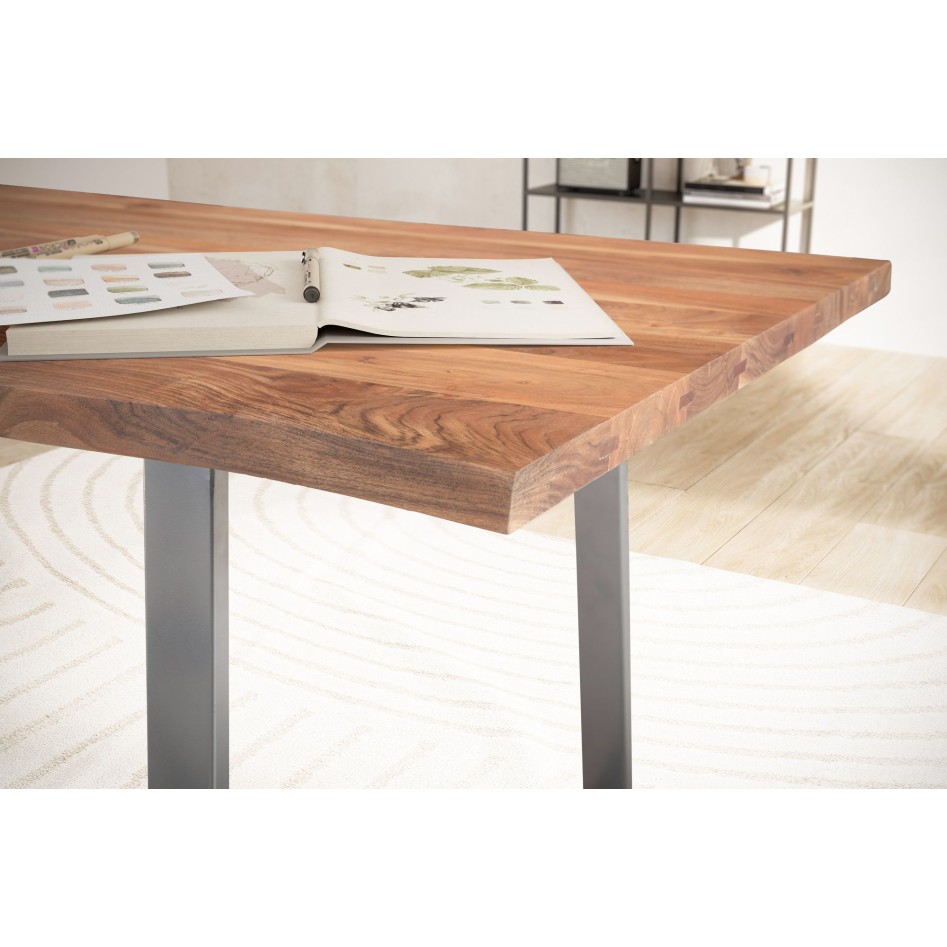 Escritorio de madera maciza de acacia/metal 120x60x76 cm 