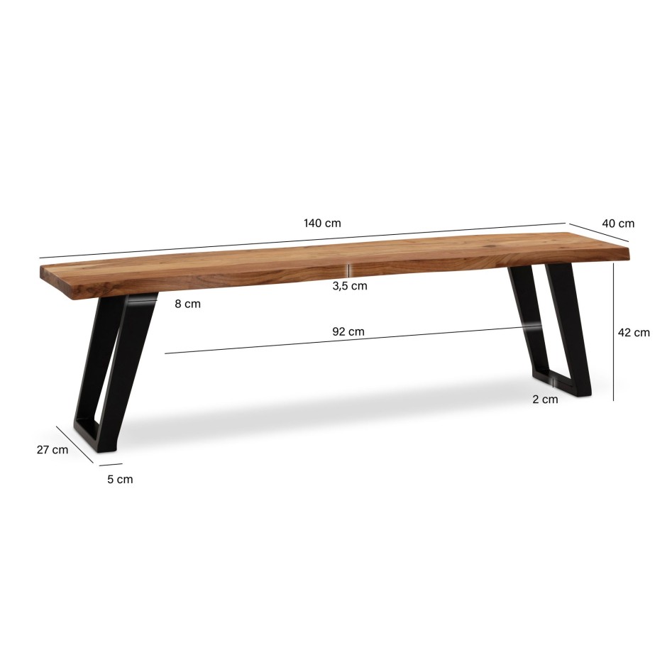 Banco de comedor 140x40x45,5 cm madera maciza de acacia / metal