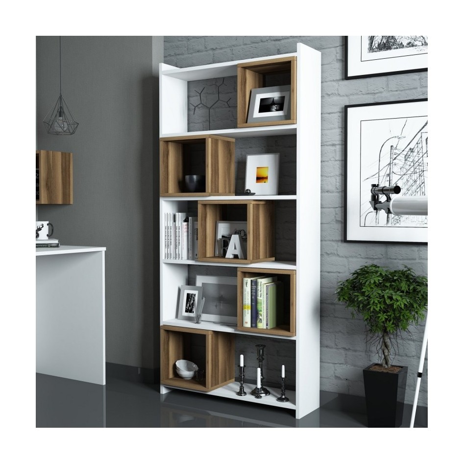 Estantería box nogal blanco