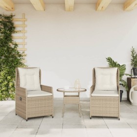 Sillones reclinables de jardín con cojines beige 2 uds ratán