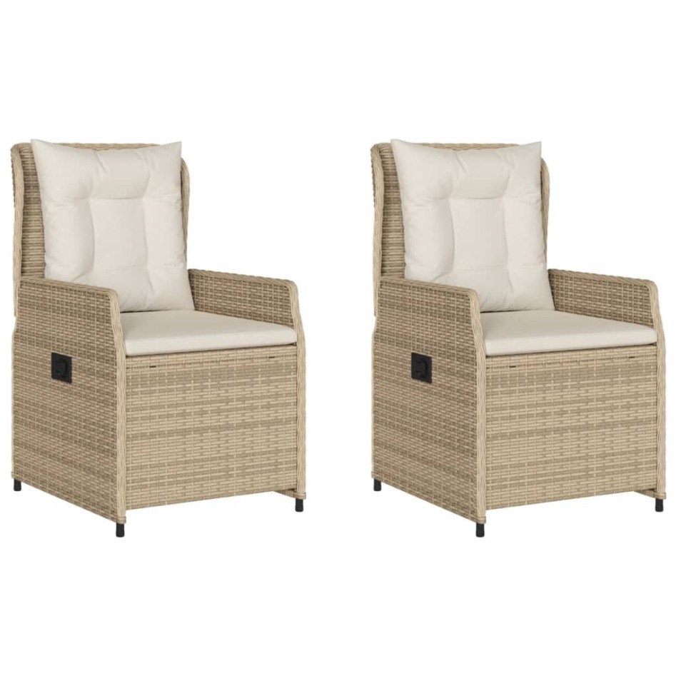 Sillones reclinables de jardín con cojines beige 2 uds ratán