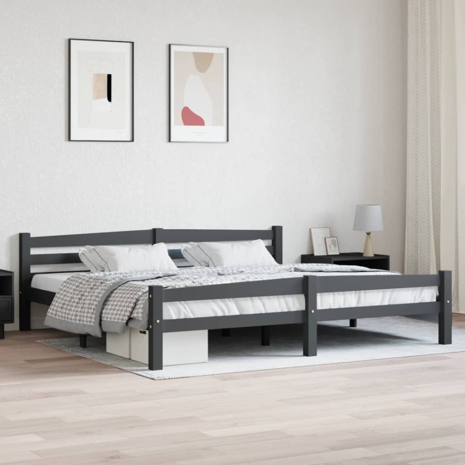 Estructura cama sin colchón madera pino gris oscuro 200x200
