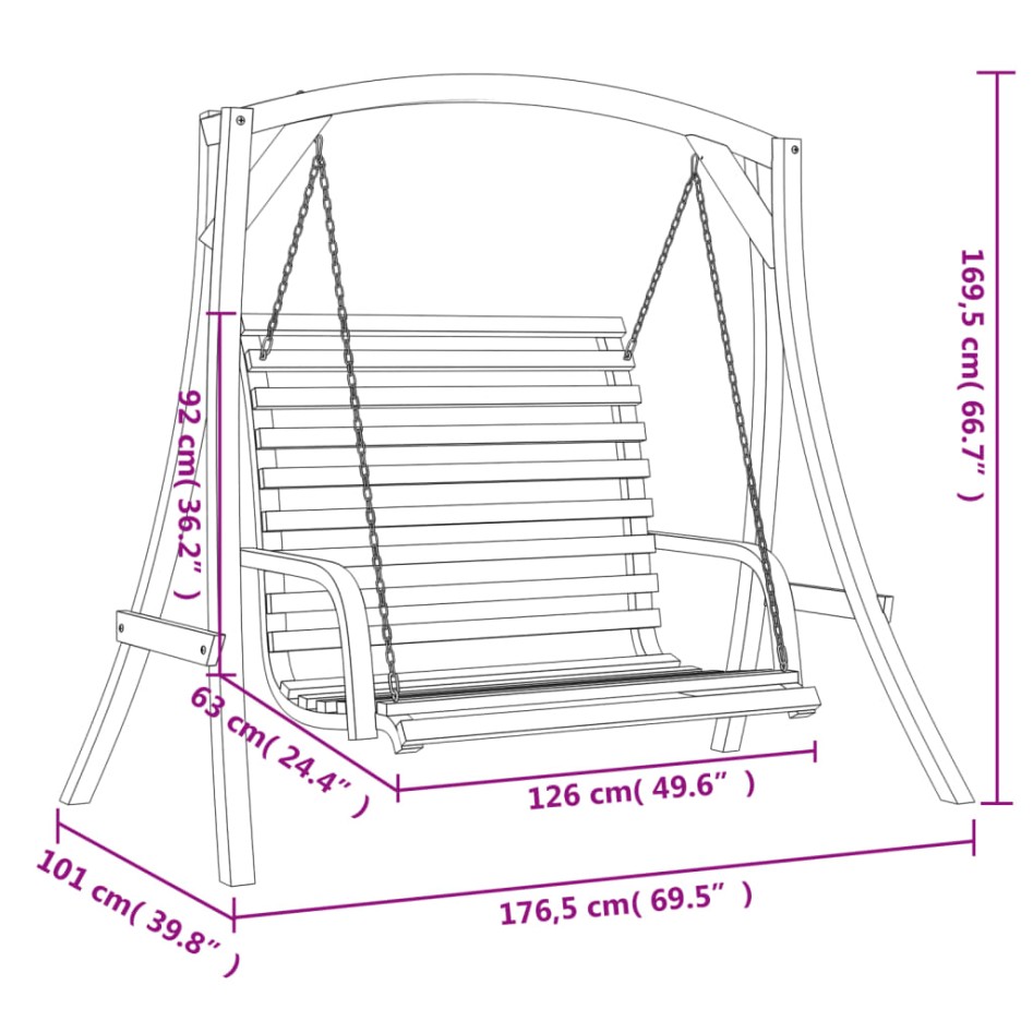 Banco columpio madera maciza de abeto con acabado de