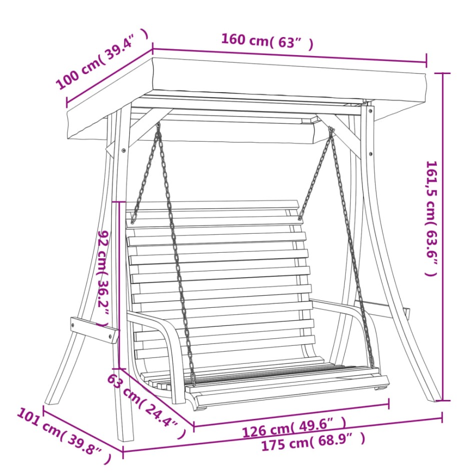 Banco columpio con toldo madera maciza abeto con acabado