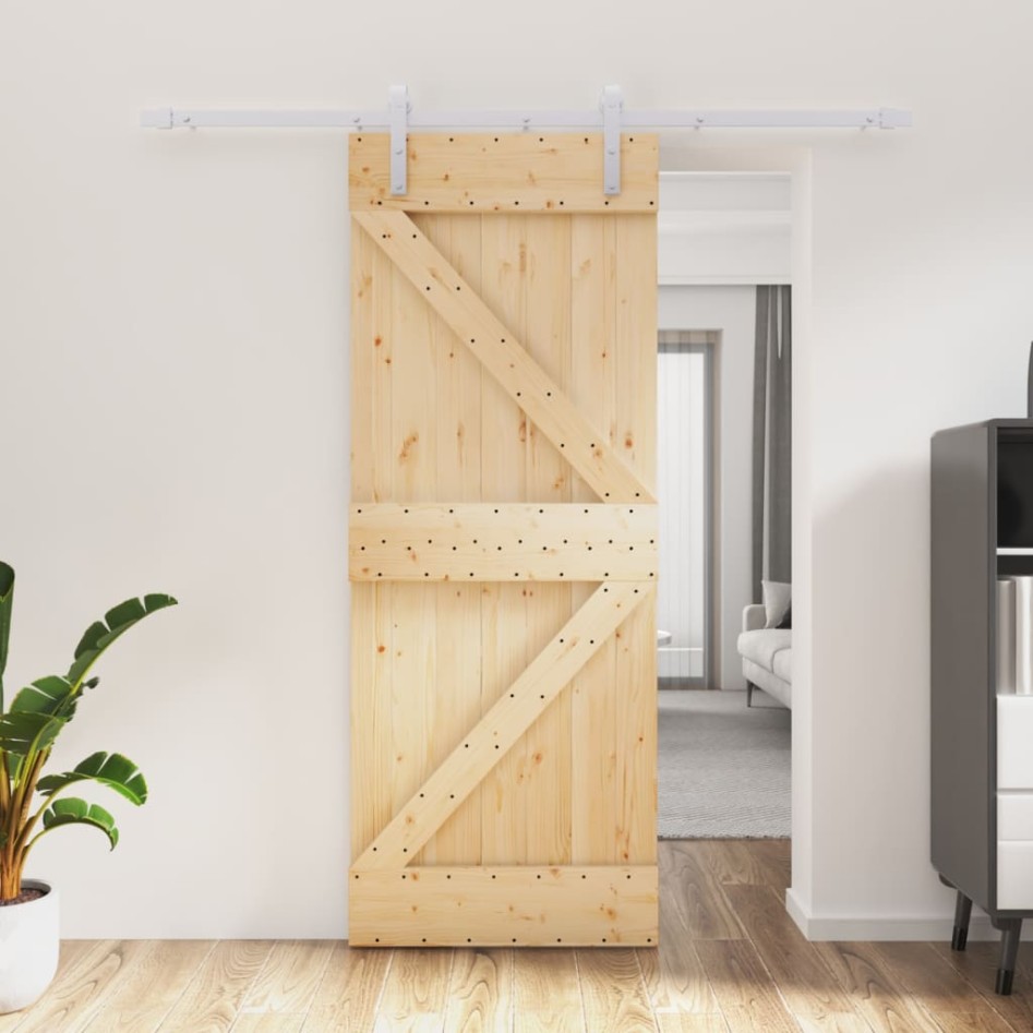 Puerta corredera con herrajes madera maciza de pino 80x210