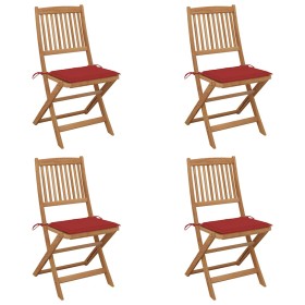 Sillas de jardín plegables 4 uds y cojines madera maciza