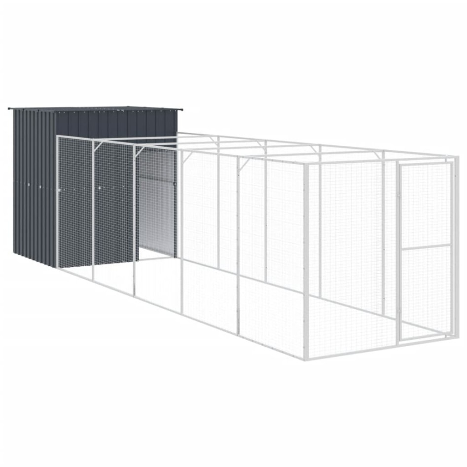 Caseta perros con corral acero galvanizado gris 165x659x181