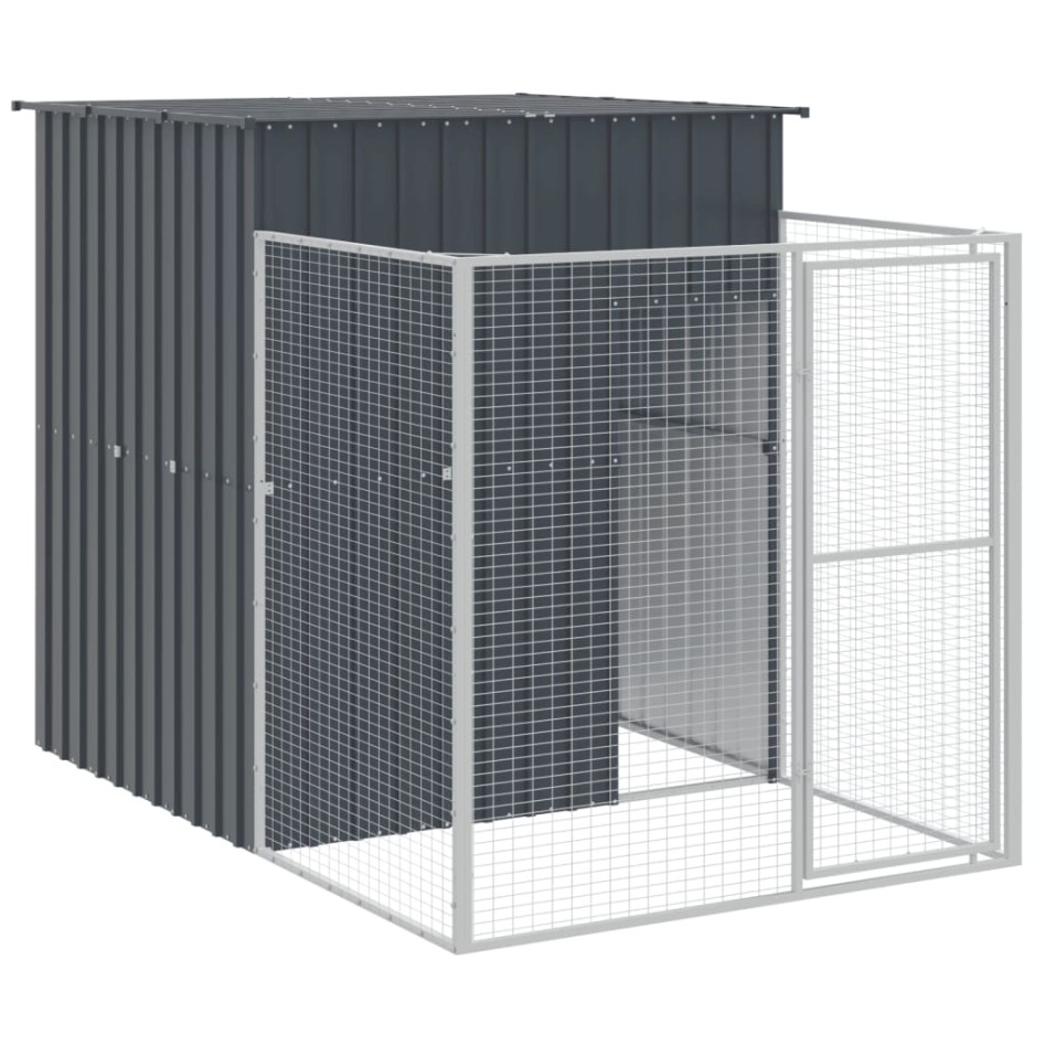 Caseta perros con corral acero galvanizado gris 165x659x181