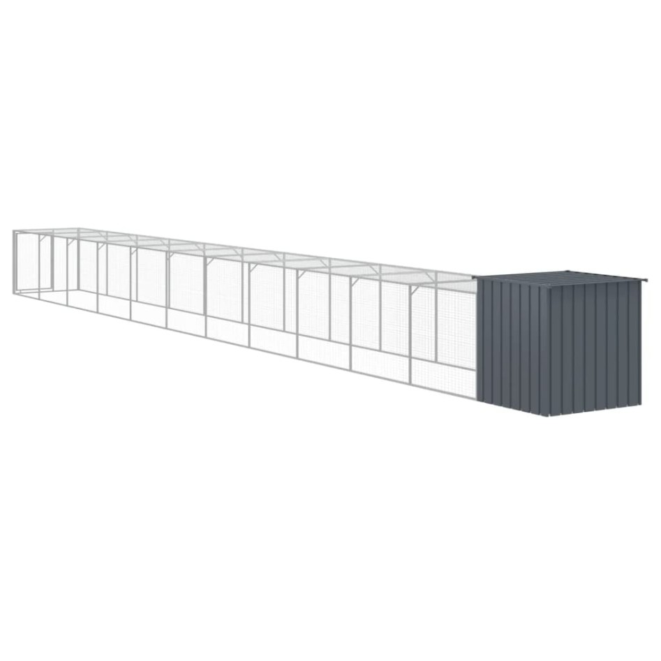 Gallinero con corral acero galvanizado gris 110x1221x110