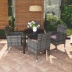 Juego muebles jardín 5 pzas con cojines ratán sintético gris