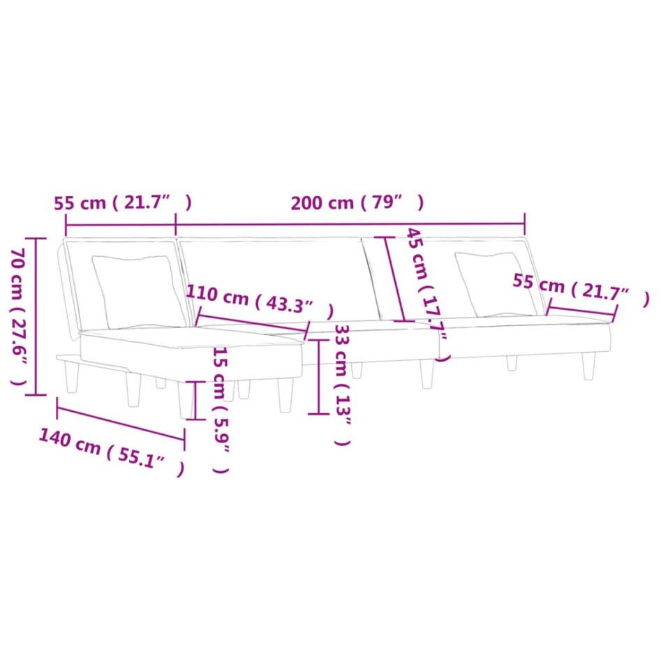 Sofá cama en forma de L tela gris claro 255x140x70