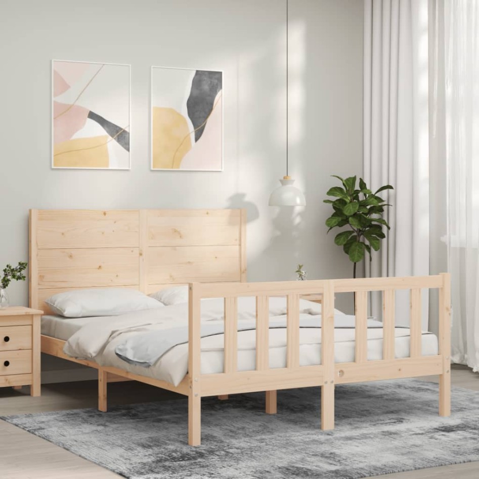 Estructura de cama de matrimonio con cabecero madera