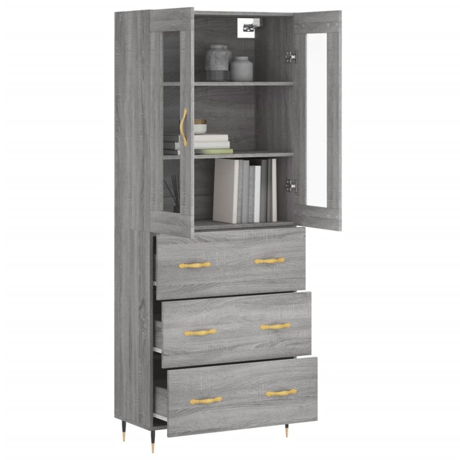 Aparador alto madera contrachapada gris sonoma 69,5x34x180