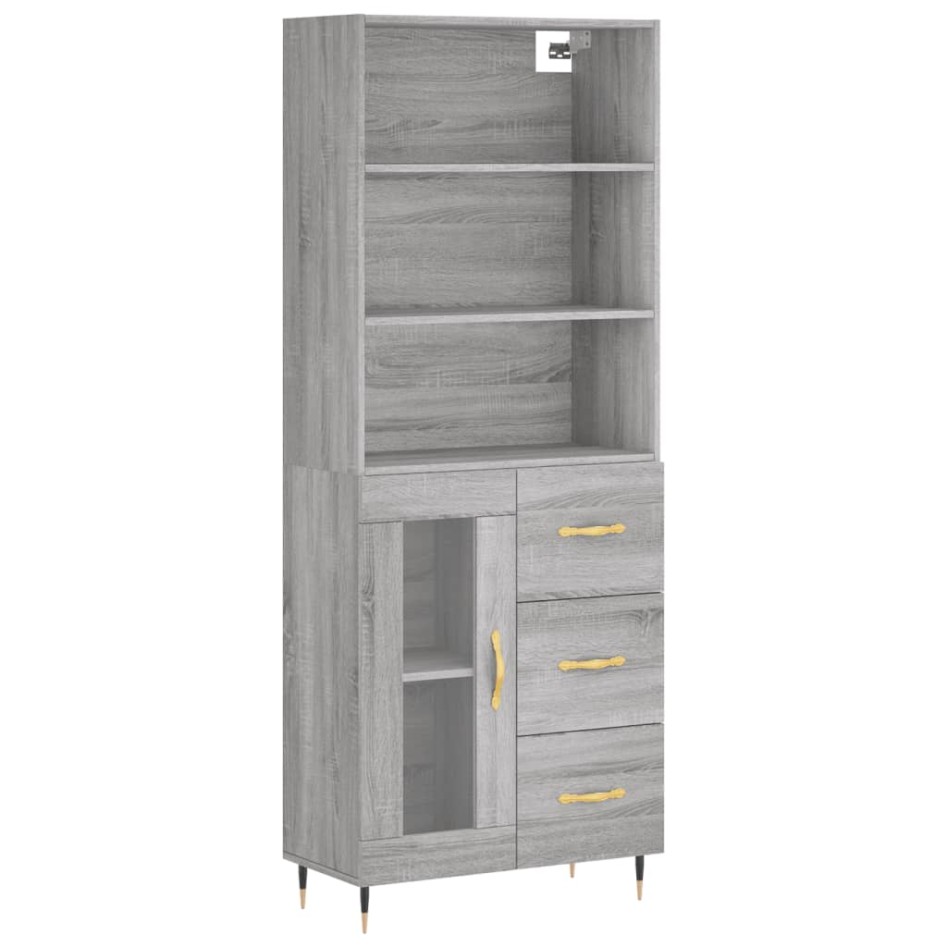 Aparador alto madera contrachapada gris sonoma 69,5x34x180