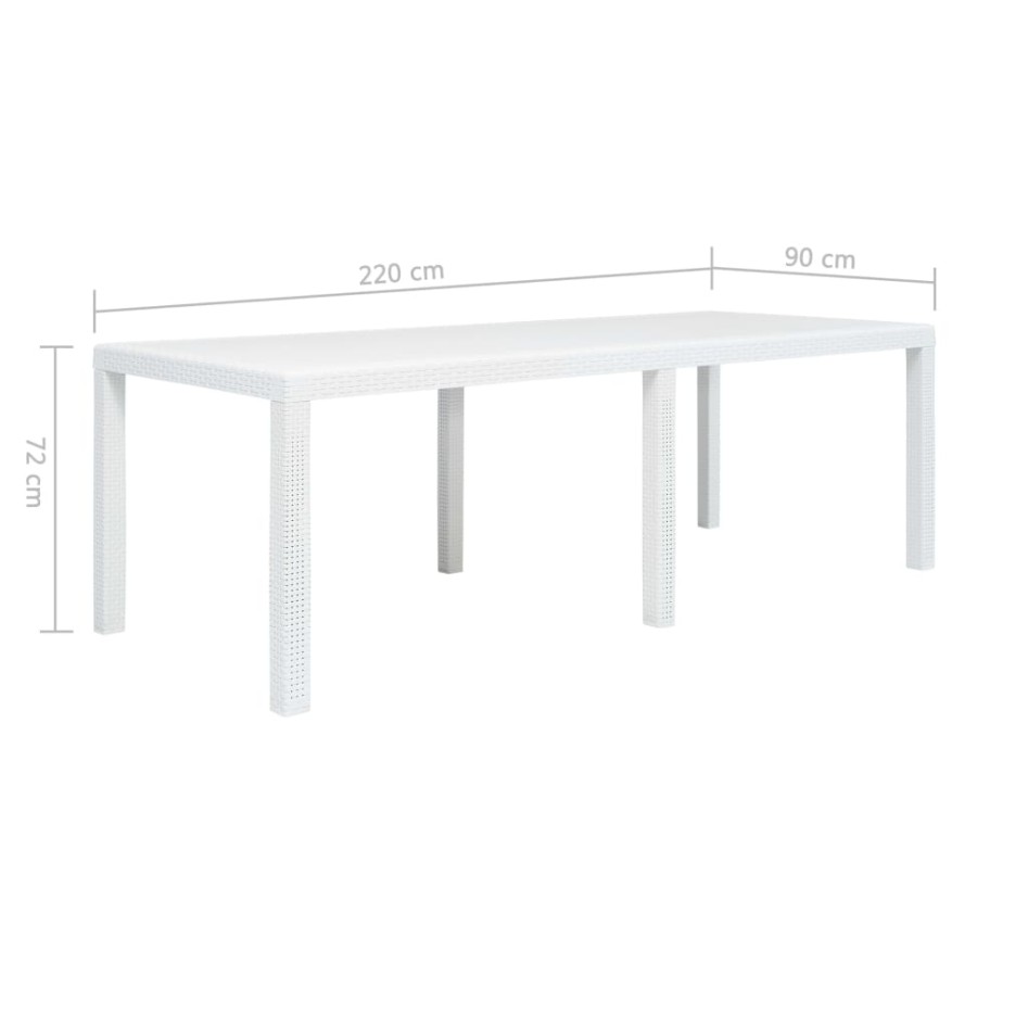 Mesa de jardín plástico aspecto de ratán blanco 220x90x72