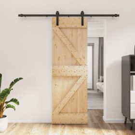 Puerta corredera con herrajes madera maciza de pino 70x210