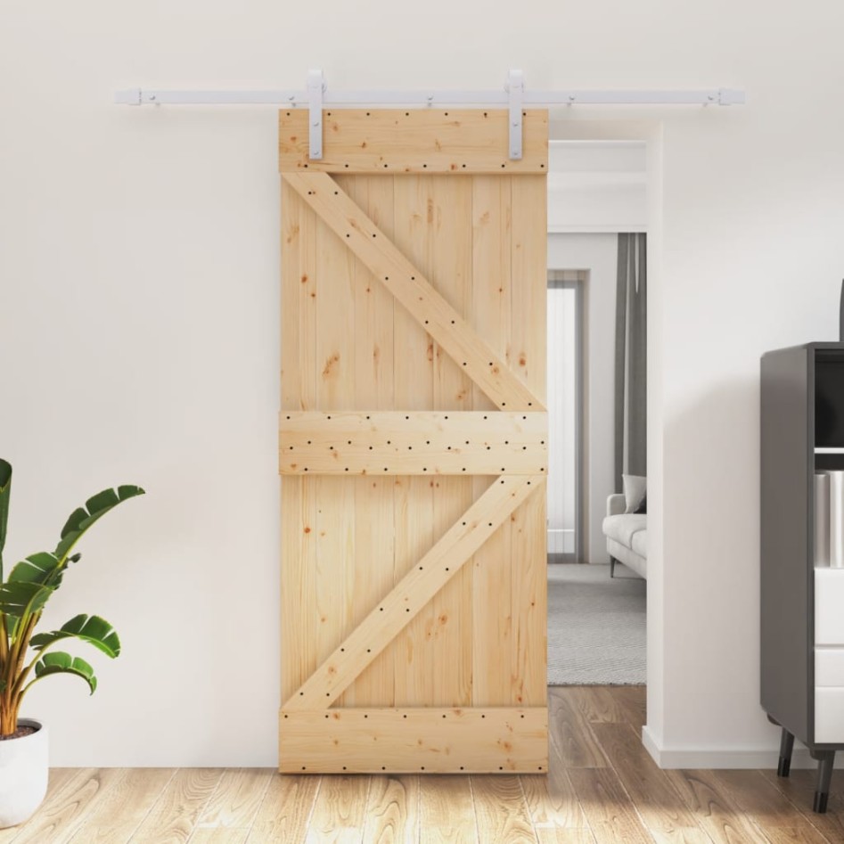 Puerta corredera con herrajes madera maciza de pino 85x210
