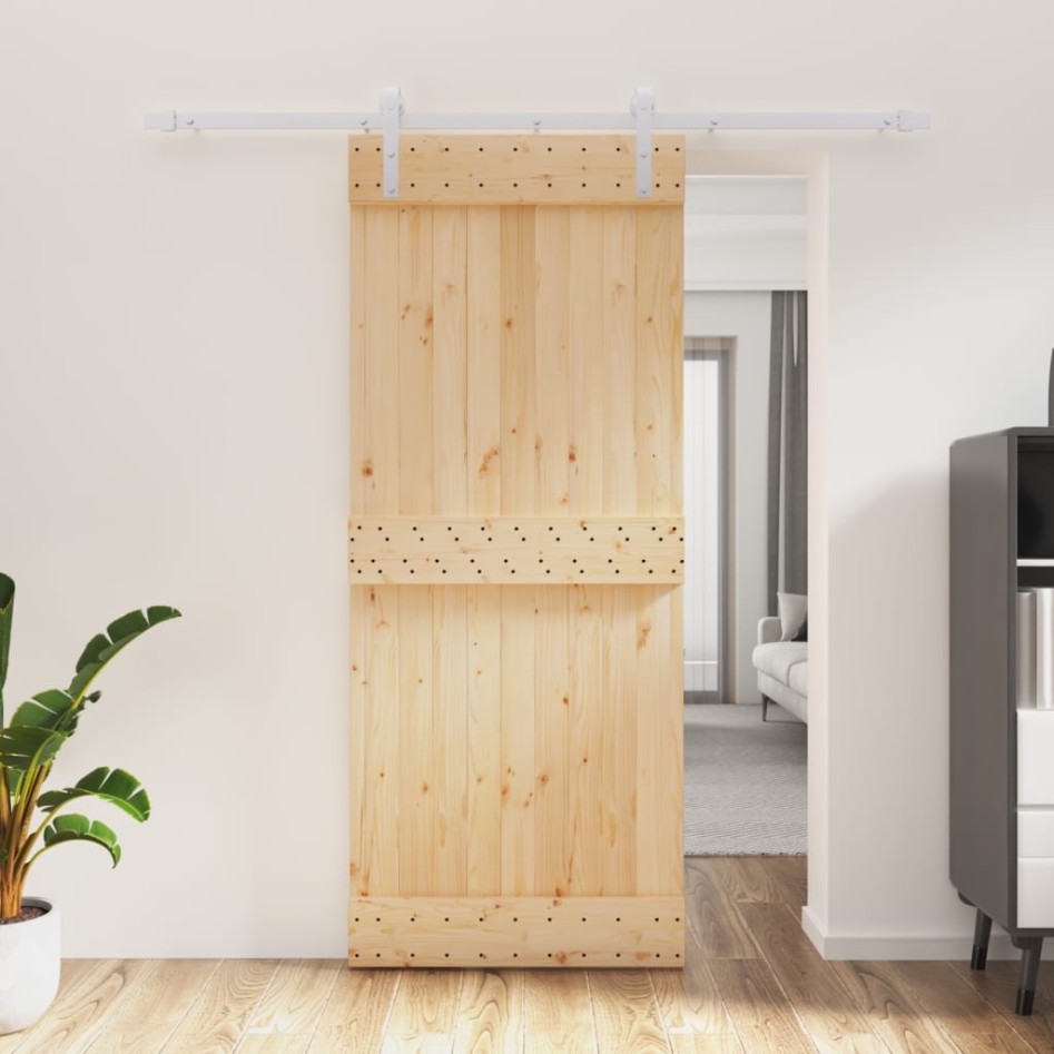 Puerta corredera con herrajes madera maciza de pino 85x210