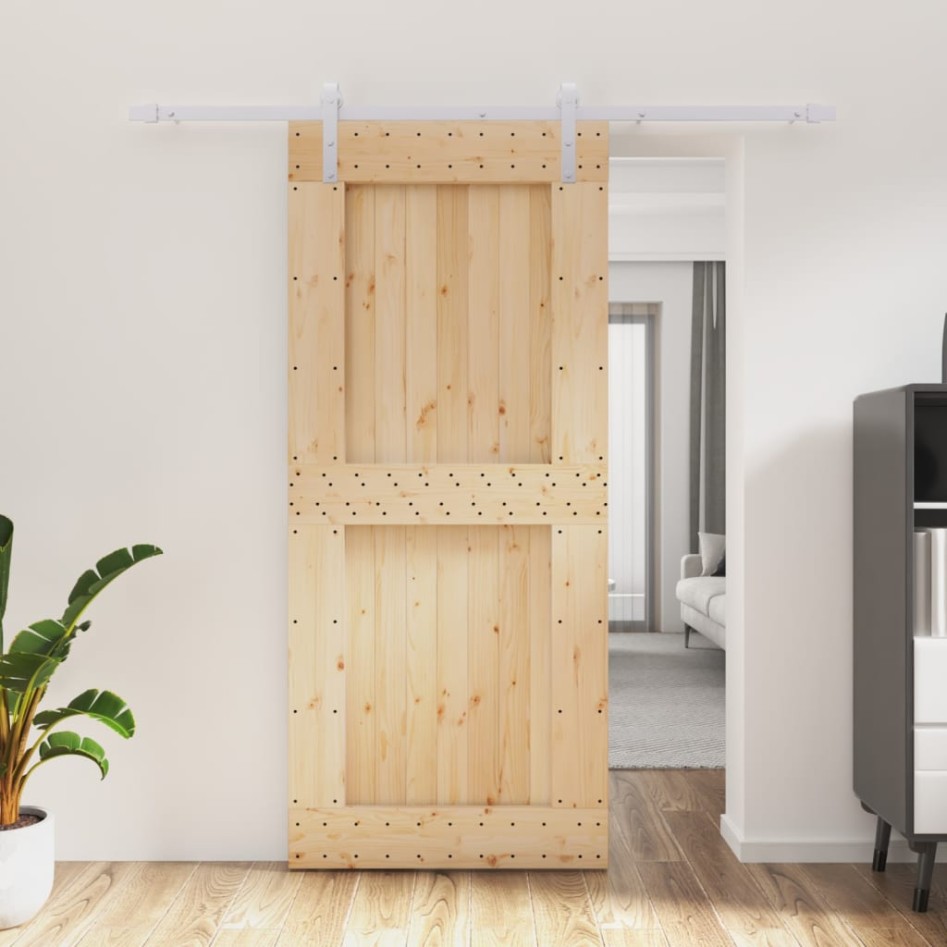 Puerta corredera con herrajes madera maciza de pino 90x210