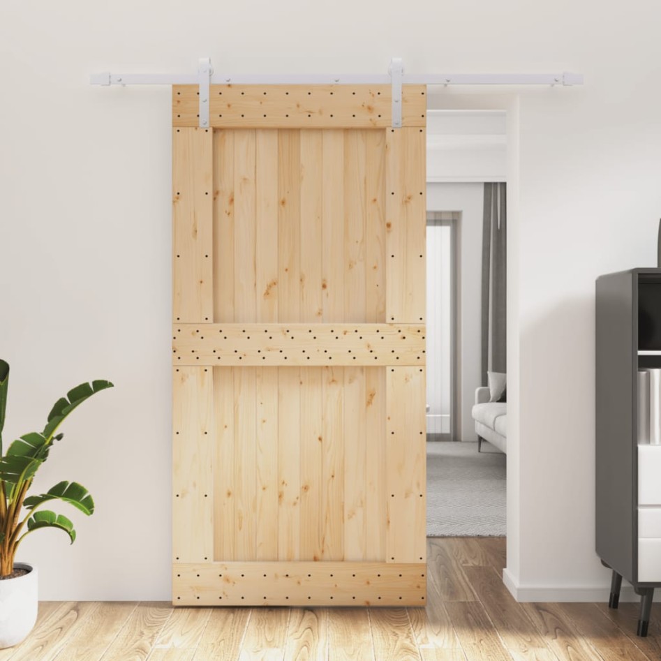 Puerta corredera con herrajes madera maciza de pino 100x210