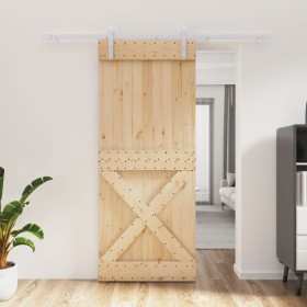 Puerta corredera con herrajes madera maciza de pino 85x210