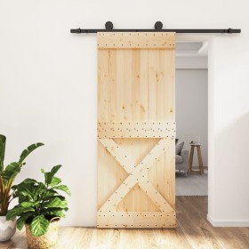 Puerta corredera con herrajes madera maciza de pino 85x210