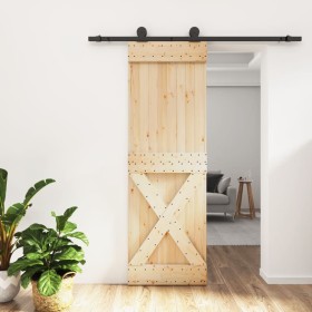 Puerta corredera con herrajes madera maciza de pino 70x210