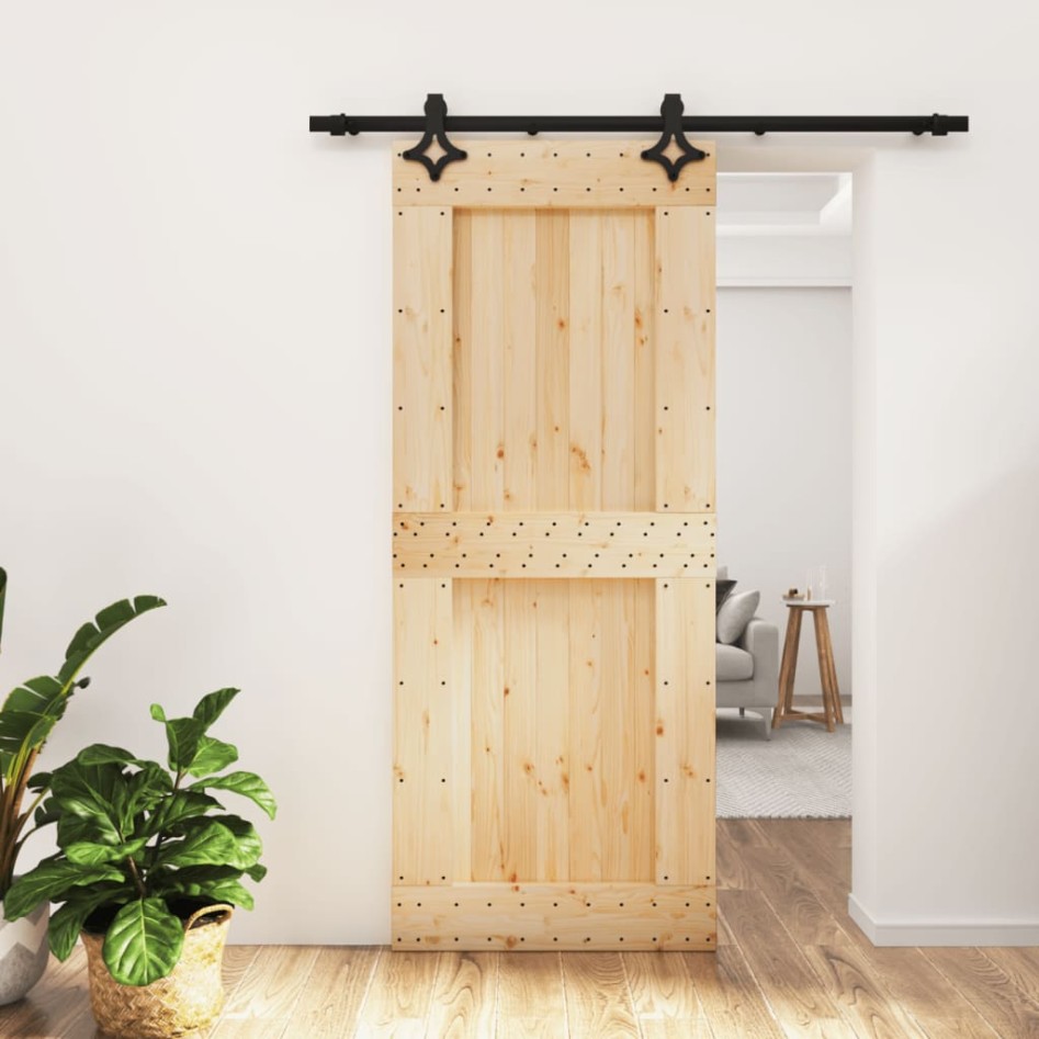 Puerta corredera con herrajes madera maciza de pino 85x210