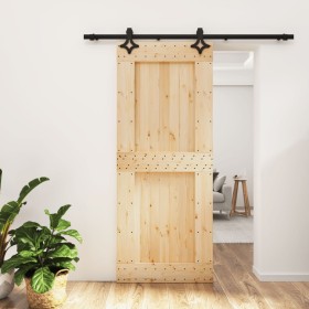 Puerta corredera con herrajes madera maciza de pino 85x210