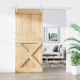 Puerta corredera con herrajes madera maciza de pino 90x210