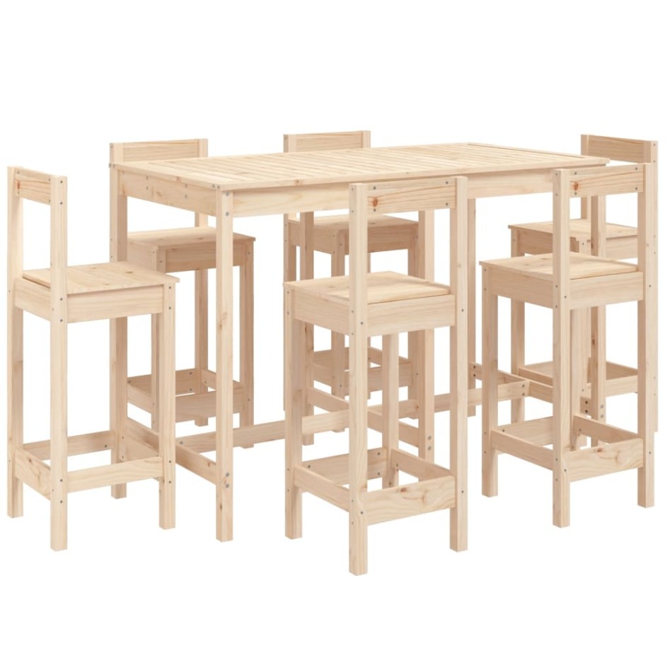 Set de mesa y taburetes altos jardín 7 pzas madera maciza