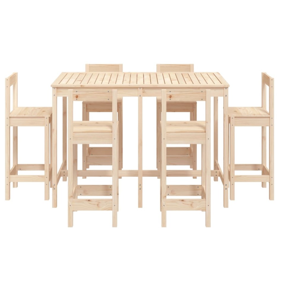 Set de mesa y taburetes altos jardín 7 pzas madera maciza