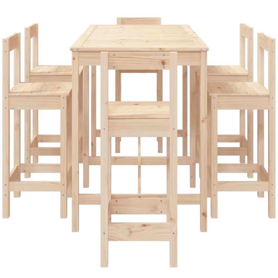 Set de mesa y taburetes altos jardín 7 pzas madera maciza