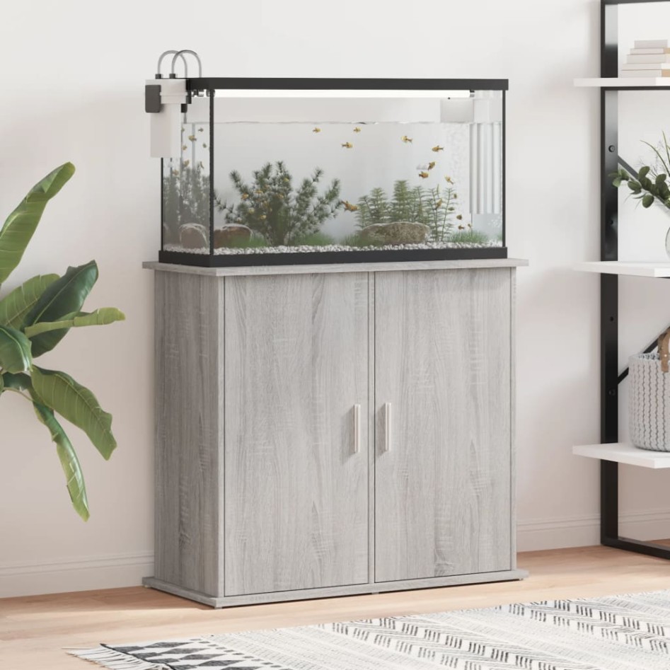 Soporte para acuario madera ingeniería gris Sonoma 81x36x73