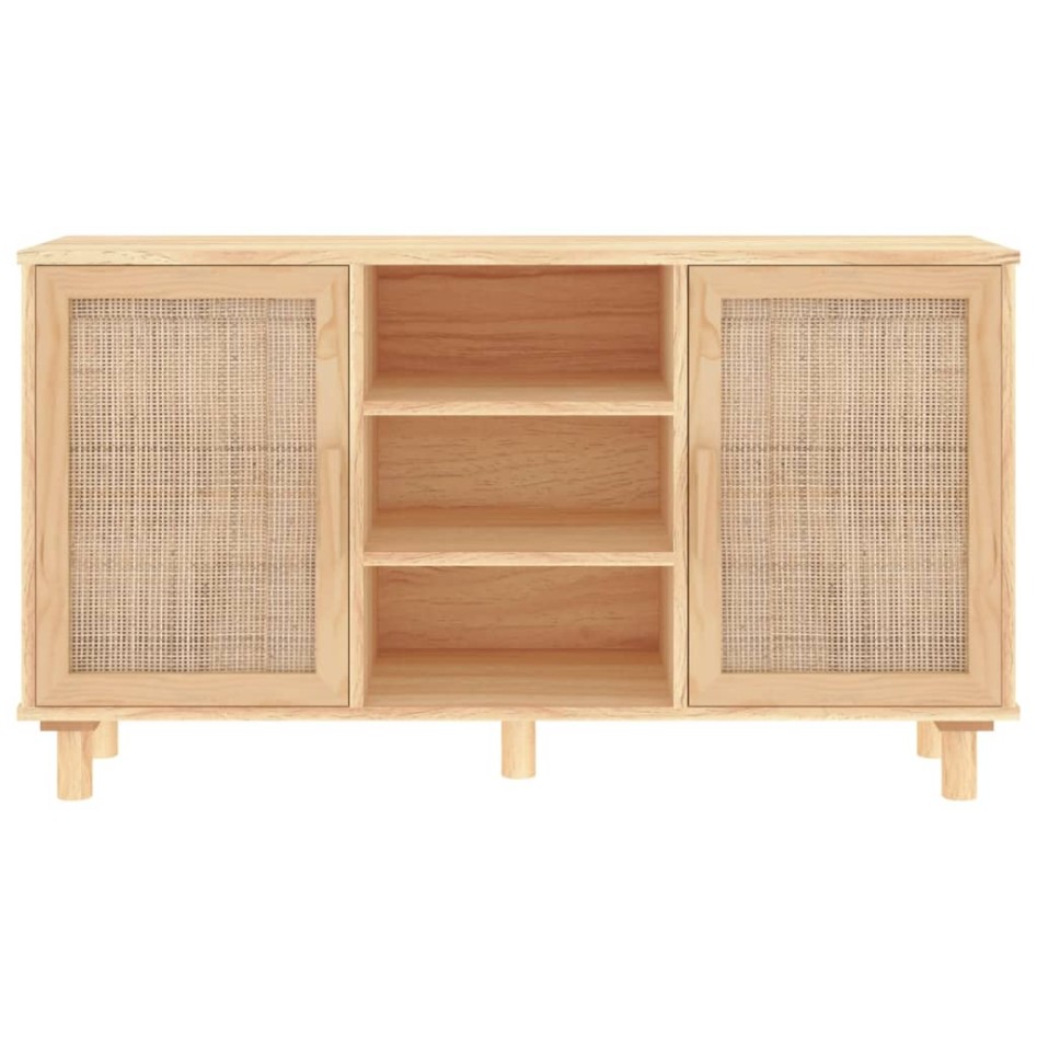 Aparador marrón madera pino maciza y ratán natural 105x30x60