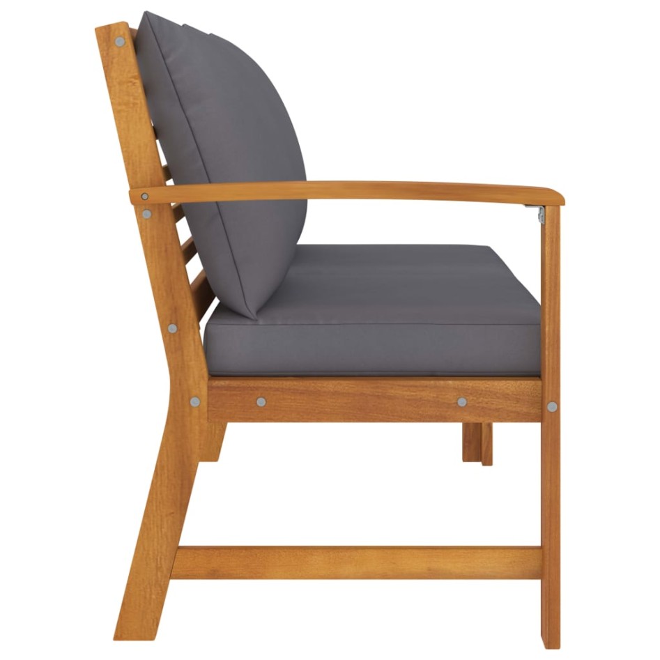 Banco de jardín madera de acacia y cojines gris oscuro 114,5