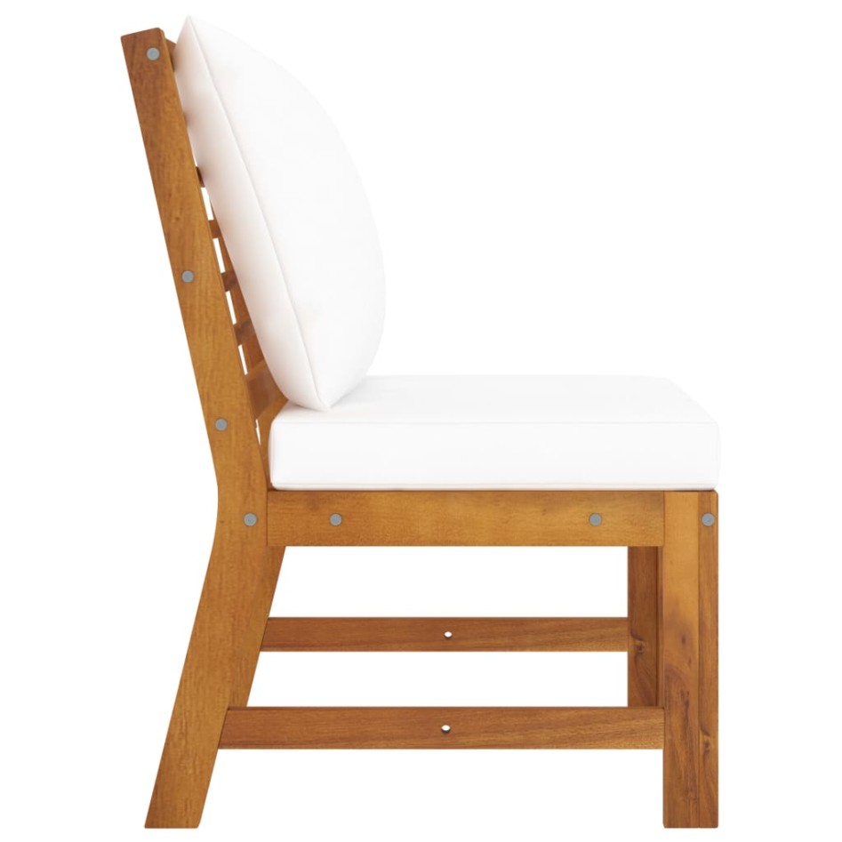 Sofá seccional central con cojín crema madera maciza