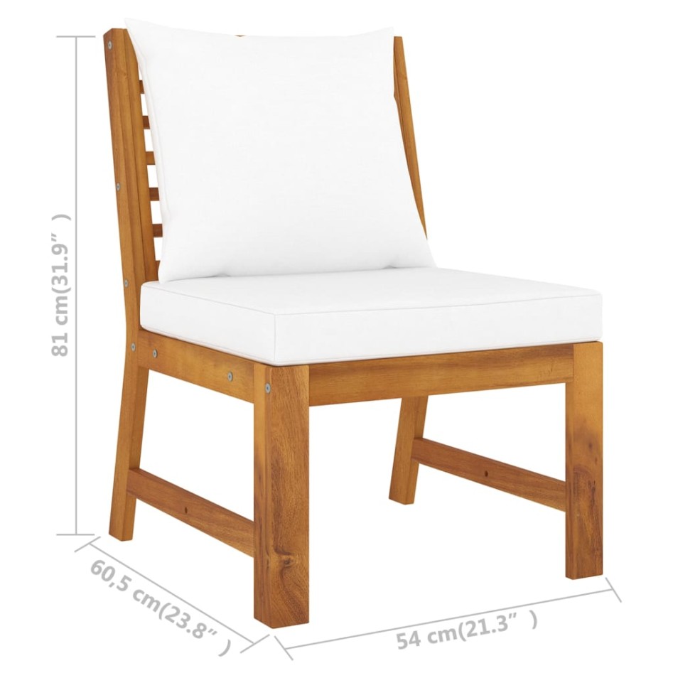 Sofá seccional central con cojín crema madera maciza