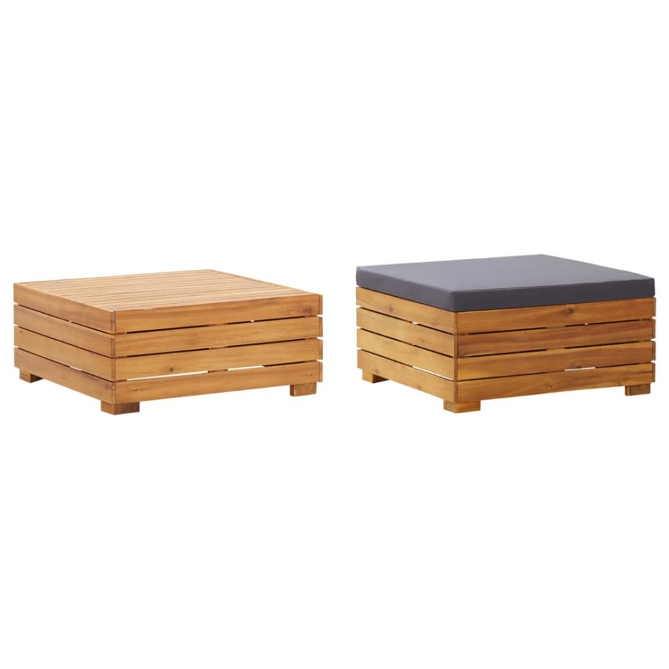Mesa de jardin y reposapiés con cojin y de madera maciza