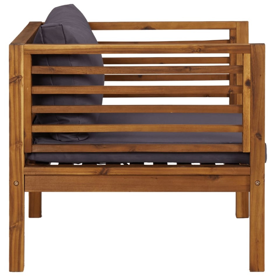 Silla de jardín con cojines gris oscuro madera maciza