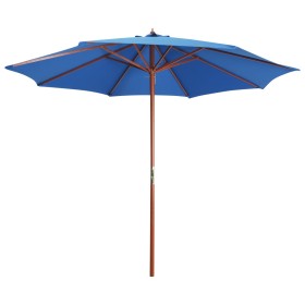 Sombrilla de jardín con palo de madera azul 300x258