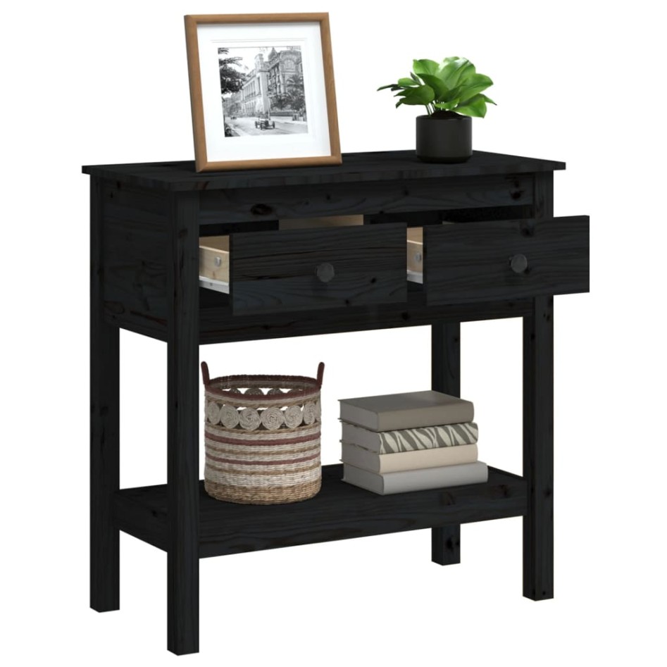 Mesa consola de madera maciza de pino negro 75x35x75