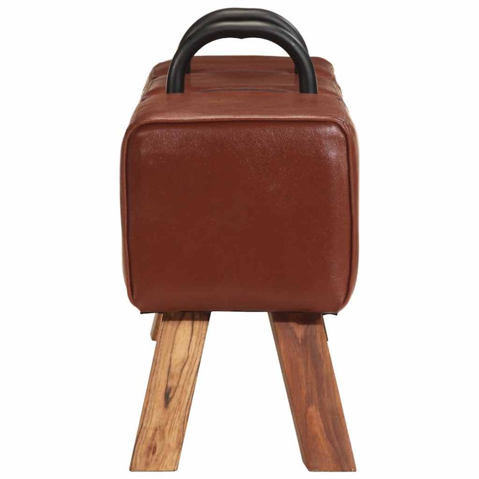 Banco Turnbock vintage con asas de cuero de cabra