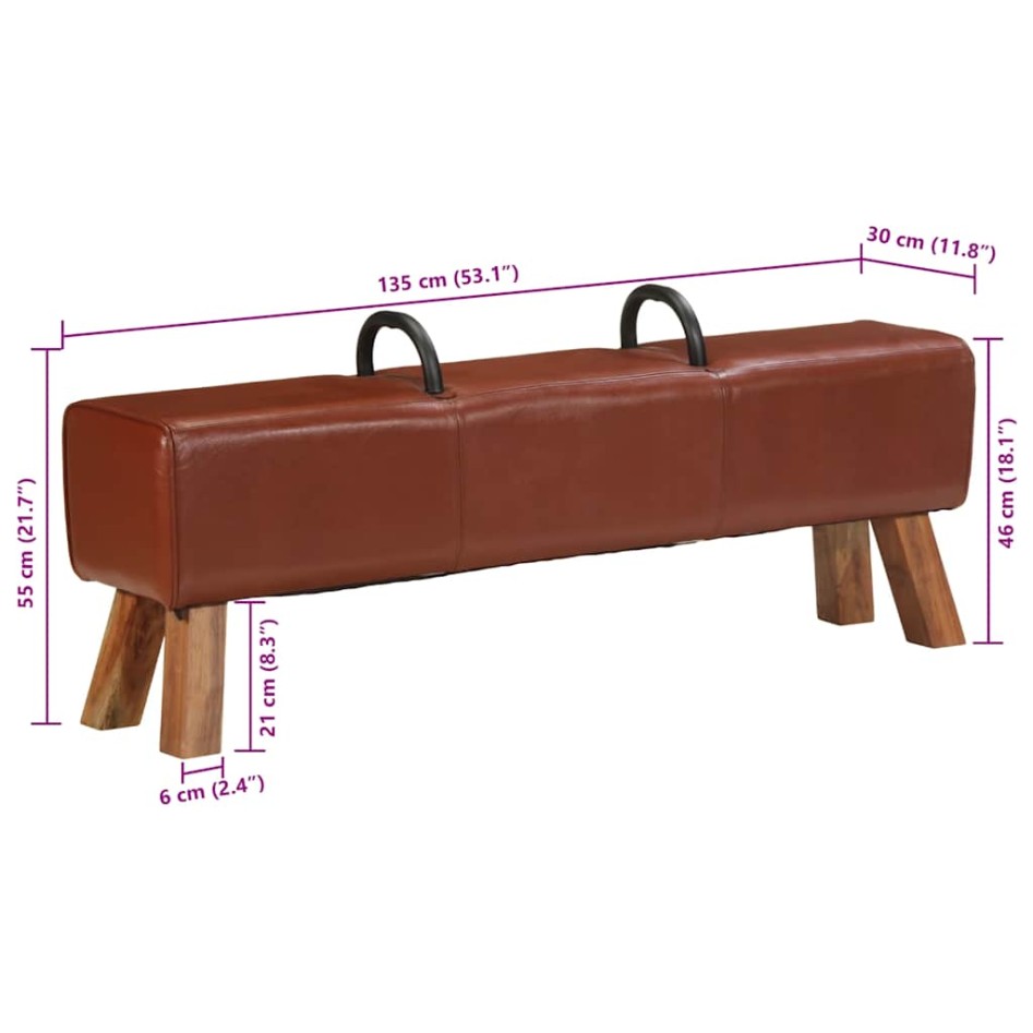 Banco Turnbock vintage con asas de cuero de cabra