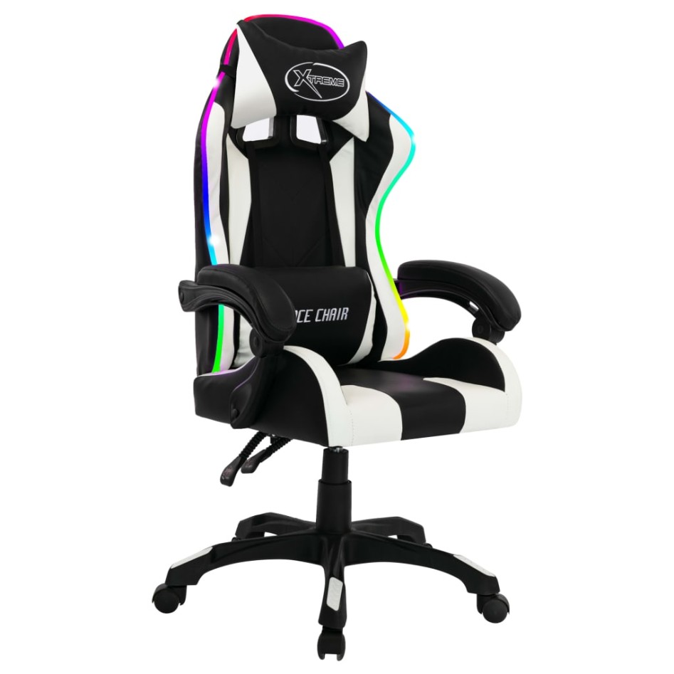 Silla gaming con luces LED RGB cuero sintético blanco y