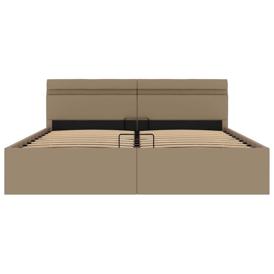 Cama canapé hidráulica LED cuero sintético capuchino 180x200