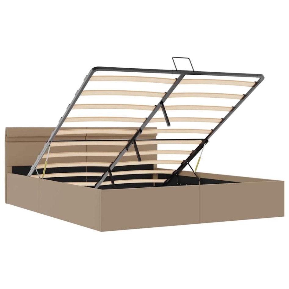 Cama canapé hidráulica LED cuero sintético capuchino 180x200