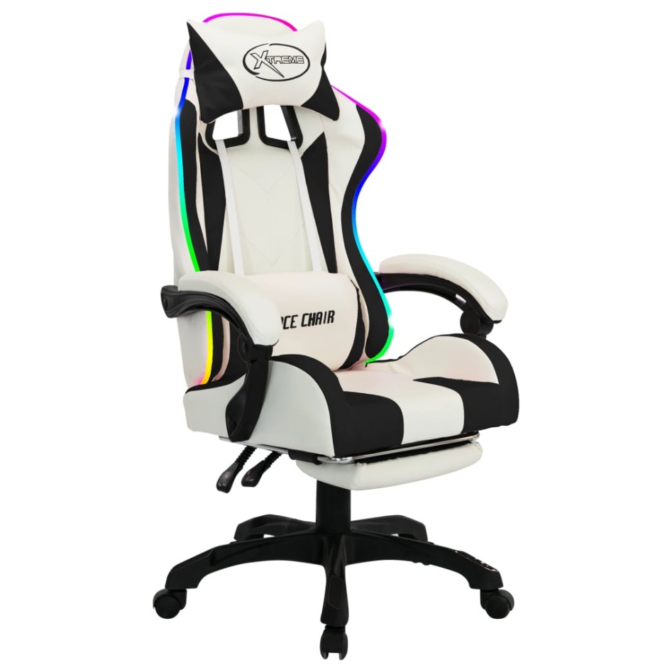 Silla gaming con luces LED RGB cuero sintético negro y