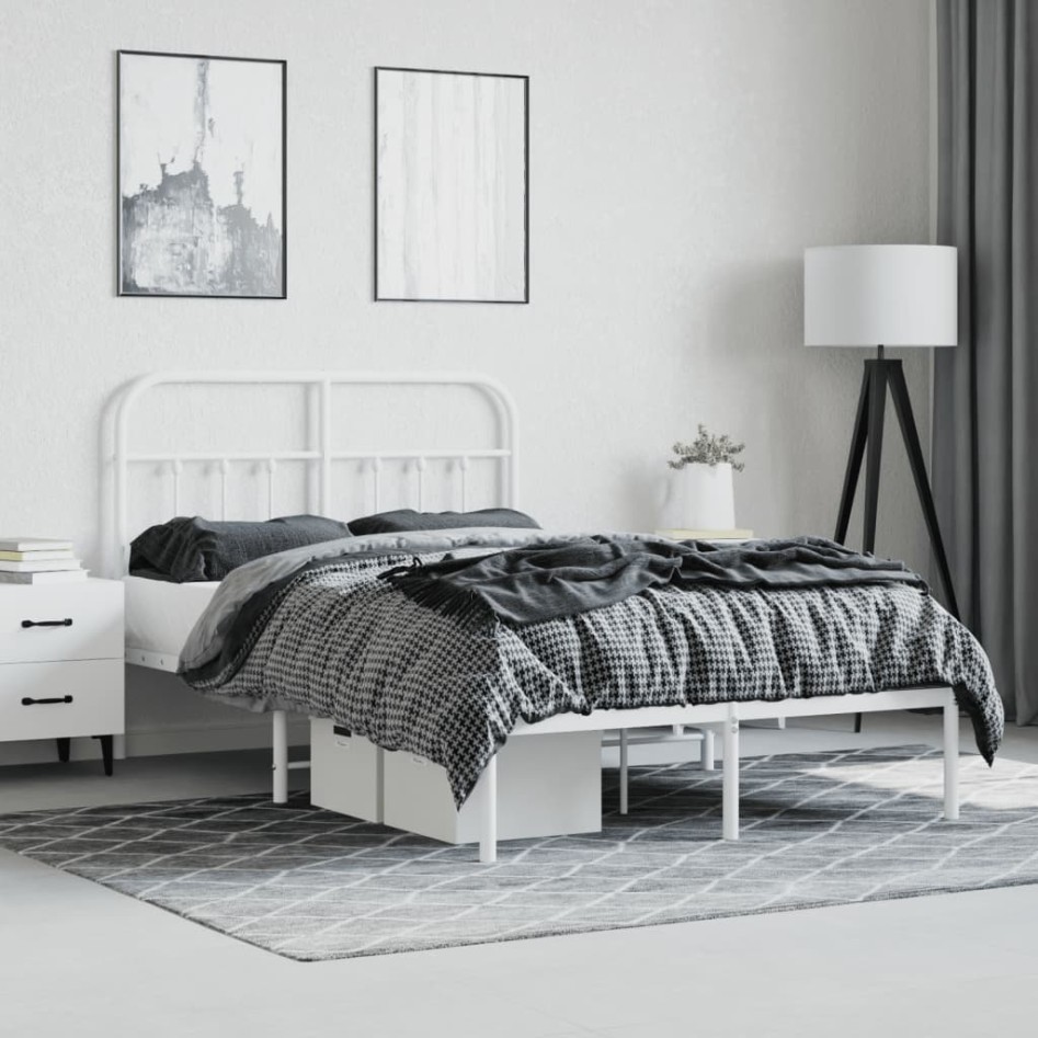 Estructura de cama de metal con cabecero blanca 120x190