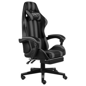 Silla gaming con reposapiés cuero sintético negro y
